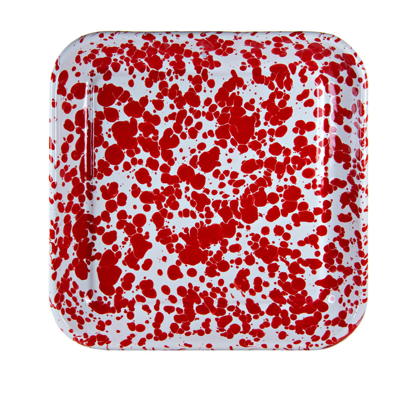Set of 2 Red Swirl Enamel Square Trays