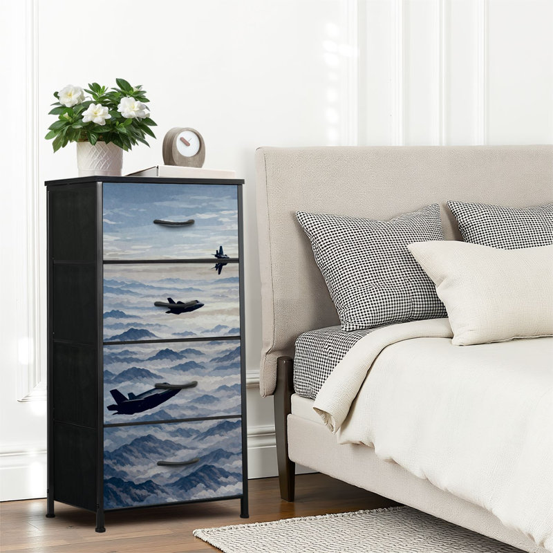 4 Drawer Dresser for Bedroom, Narrow Chest of Drawers, Wooden Top and Study Iron Frame 18"x37.5"-(WxH)