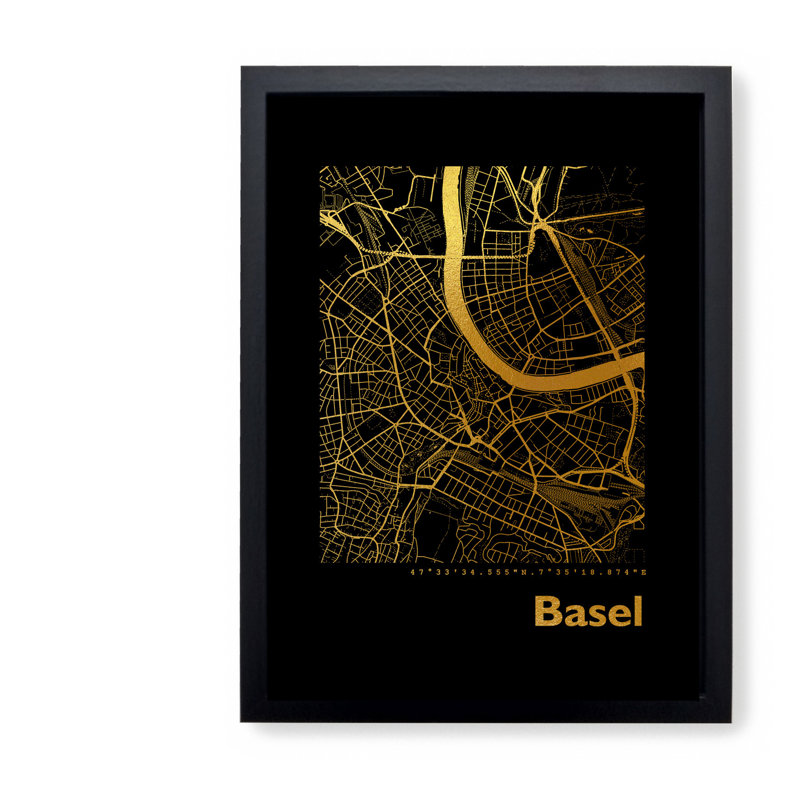 Basel Map - Single Picture Frame Print, 42.5cm H x 32.5cm W x 3.5cm D