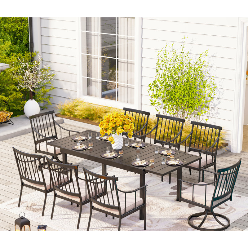 Argyri 8 - Person Patio Dining Set with Extendable Rectangular Table , Cushions Included