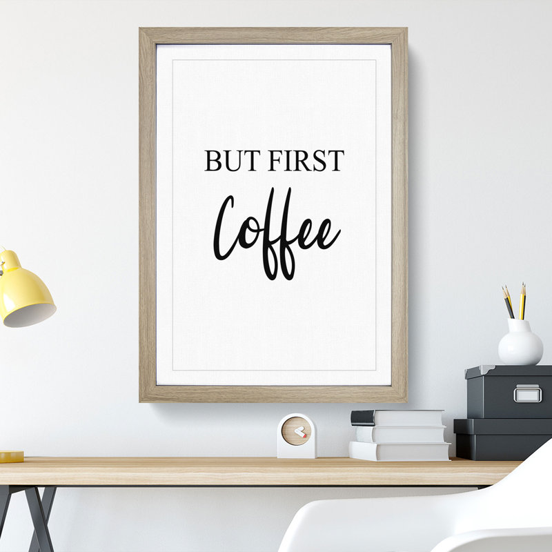 But First Coffee - Picture Frame Typography, 36cm H x 27cm W x 2cm D, Oak