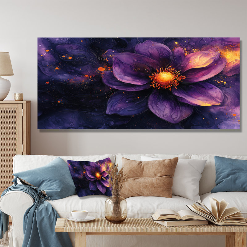 «Vivid Lavender Dahlia Dreamscape II», art mural en métal, impression traditionnelle, H 28 po x l 60 po