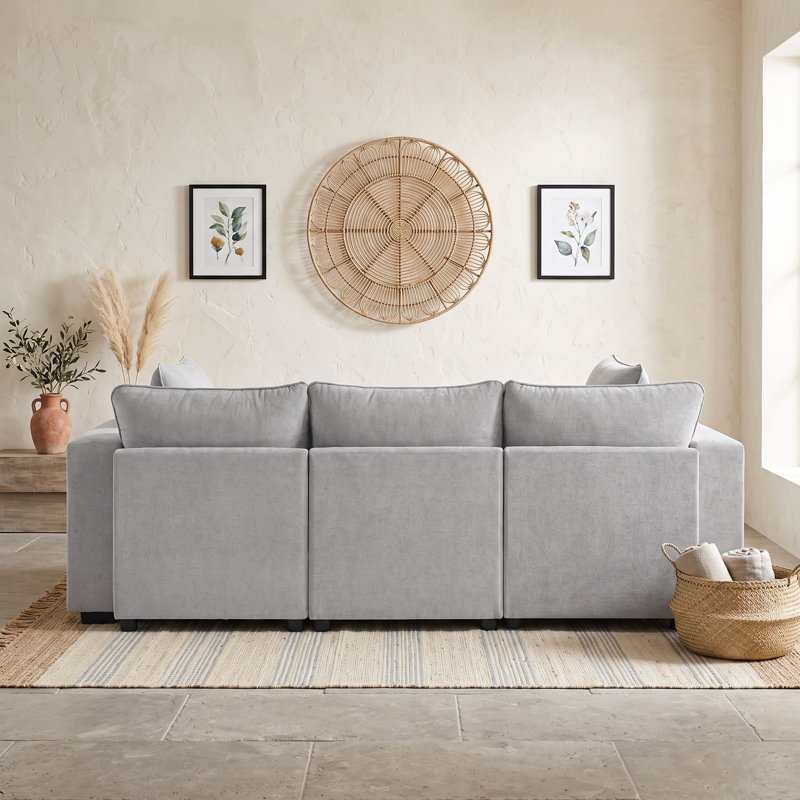 Canapé modulaire avec repose-pieds mobile, accoudoirs de rangement et ports USB, Gris