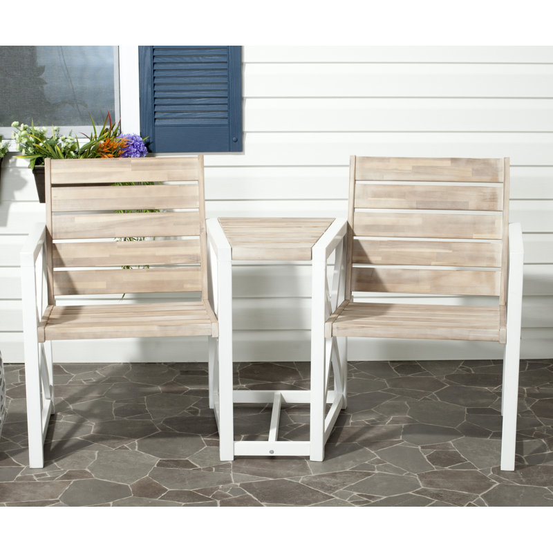 Denslowe Solid Wood Acacia Outdoor Bench, White / Oak