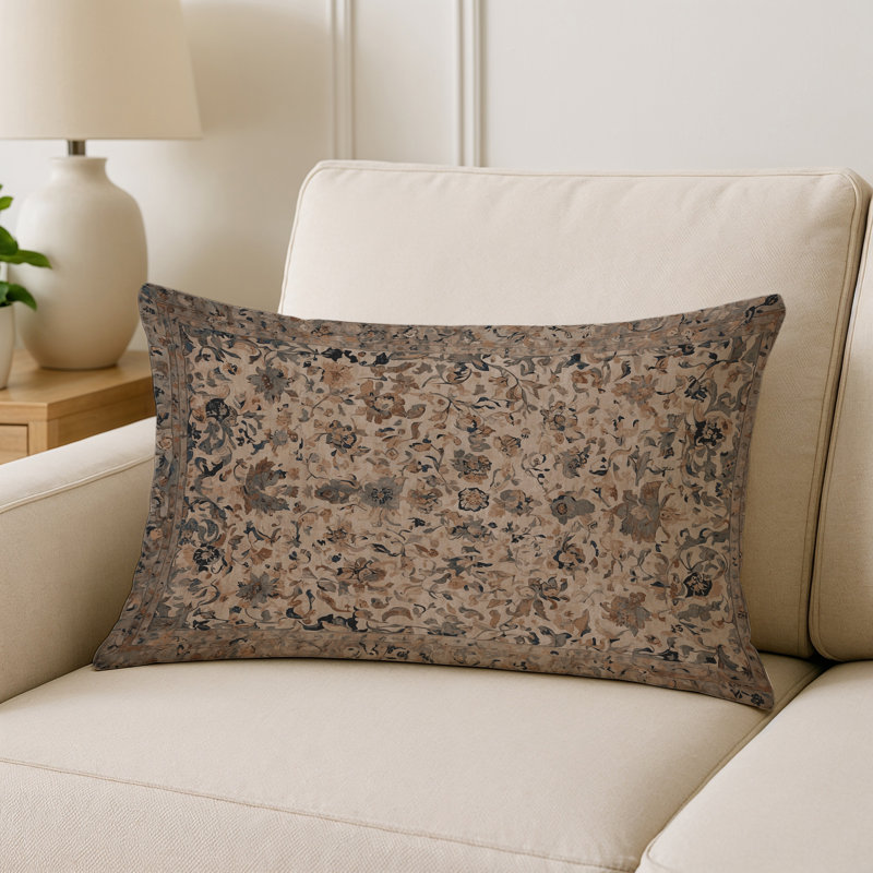 Coussin décoratif intérieur et extérieur Modern, Gris floral, Rectangle H 20 po x l 14 po
