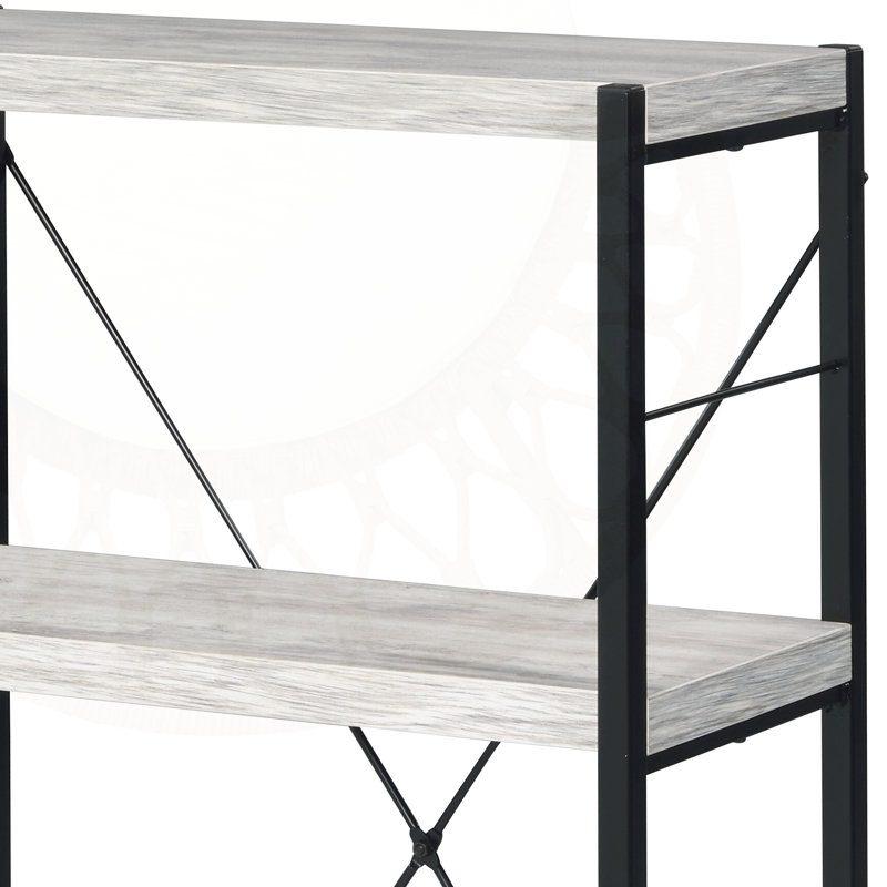 Bibliothèque antique blanche et noire avec tablettes en faux béton et cadre en métal pour des solutions de rangement modernes