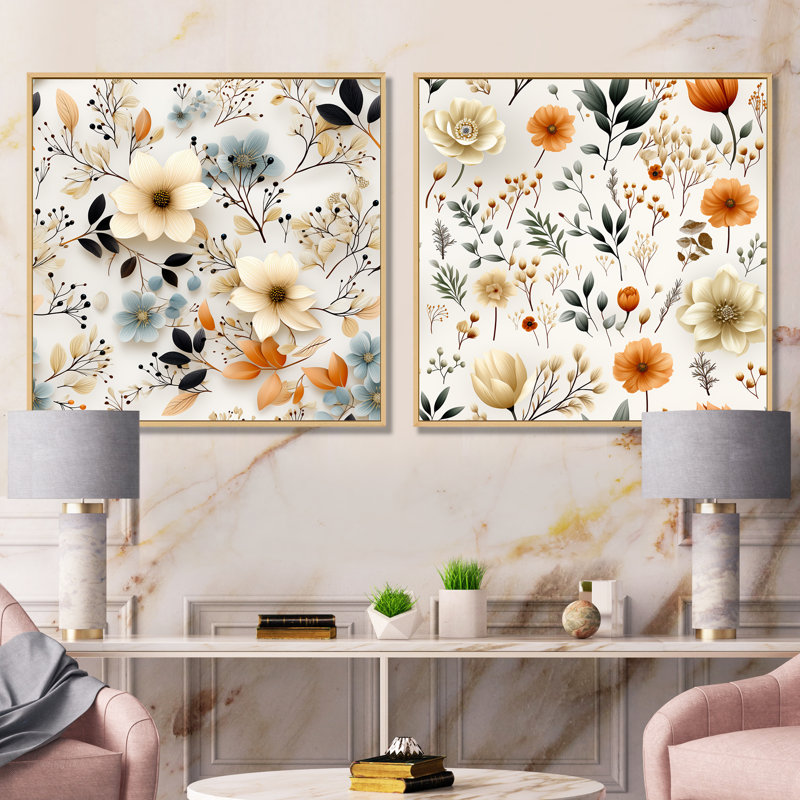 Eisen - Ensemble de 2 décorations murales florales, Encadrement brun, H 30 po x l 61 po x P 1 po