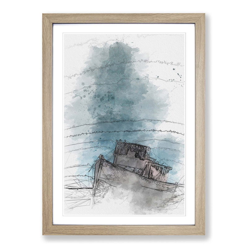 Stranded Boat upon the Beach in Abstract - Picture Frame Graphic Art Print, Oak Framed, 48cm H x 36cm W x 2cm D