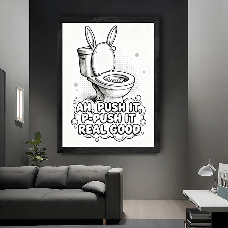 Art mural noir avec toilette de lapin encadrée noire, H 25 po x l 17 po