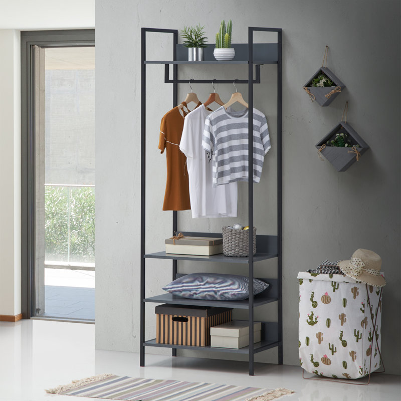 Zaira Manufactured Wood Wardrobe, 180 cm H x 63.8 cm W x 40 cm D, Dark Grey