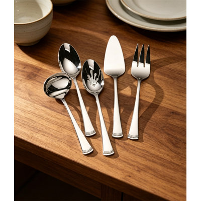 5-Piece 18/10 Stainless Steel Hostess Serving Set with Serving Spoons, Fork, Ladle, Pie Server