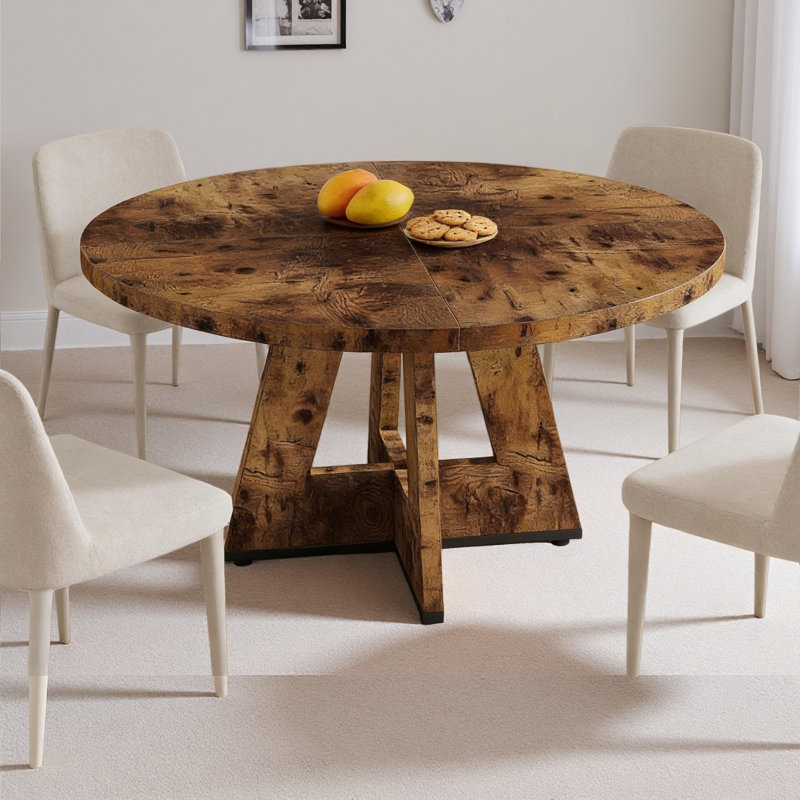 Round Dining Table – 47", Seats 4, Farmhouse, Rustic Brown