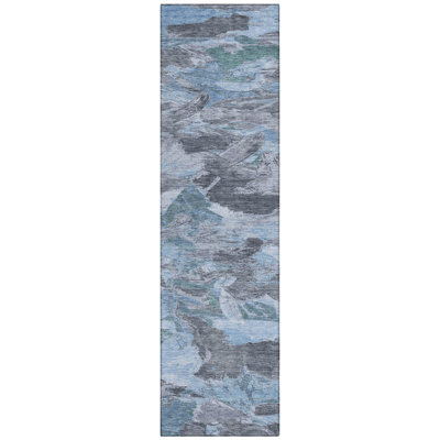 Eucalyne Blue Washable Indoor-Outdoor Rug - LOOMLAN