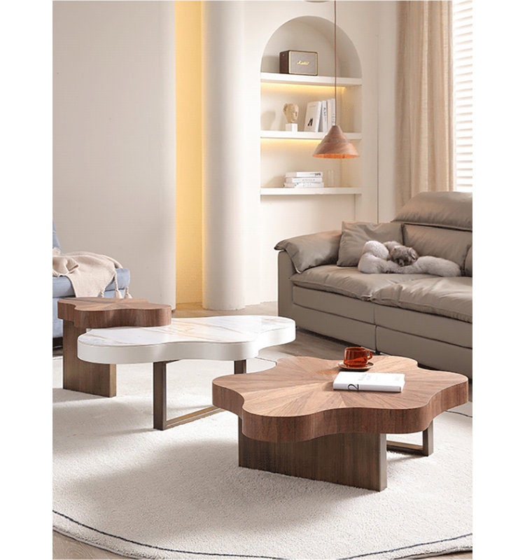 Italian Minimalist Irregular  3-set resistant Nesting Coffee Tables, 15.7" H x 63" L x 39.37" D