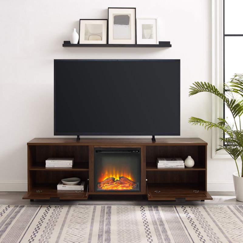 Iridenta Unfinished TV Stand for TVs up to 78" with Fireplace Included, Dark Walnut