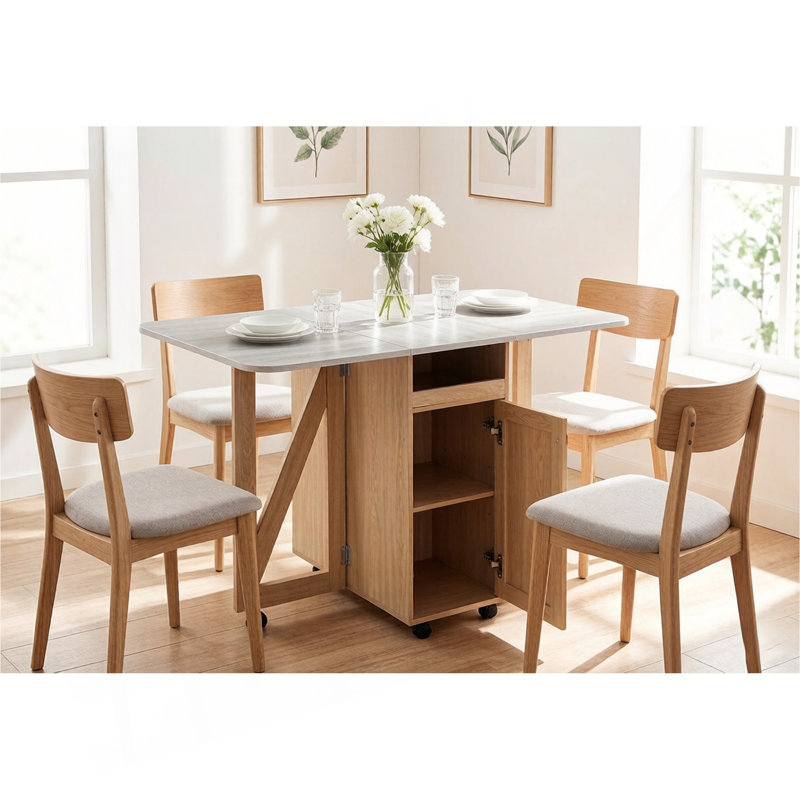 Table de salle à manger pliante avec armoire de rangement et tablettes, table de cuisine mobile peu encombrante pour les petits espaces