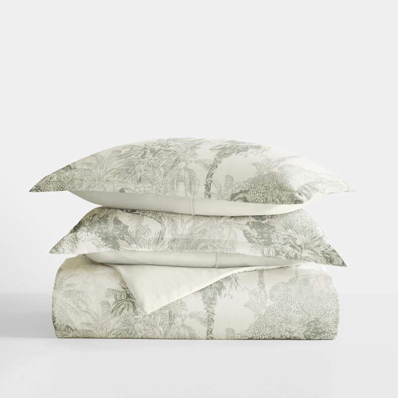Duvet Cover Set Patterned Microfiber Ultra Soft Bedding in Paradise Toile, Queen Duvet Cover + 2 Standard Shams
