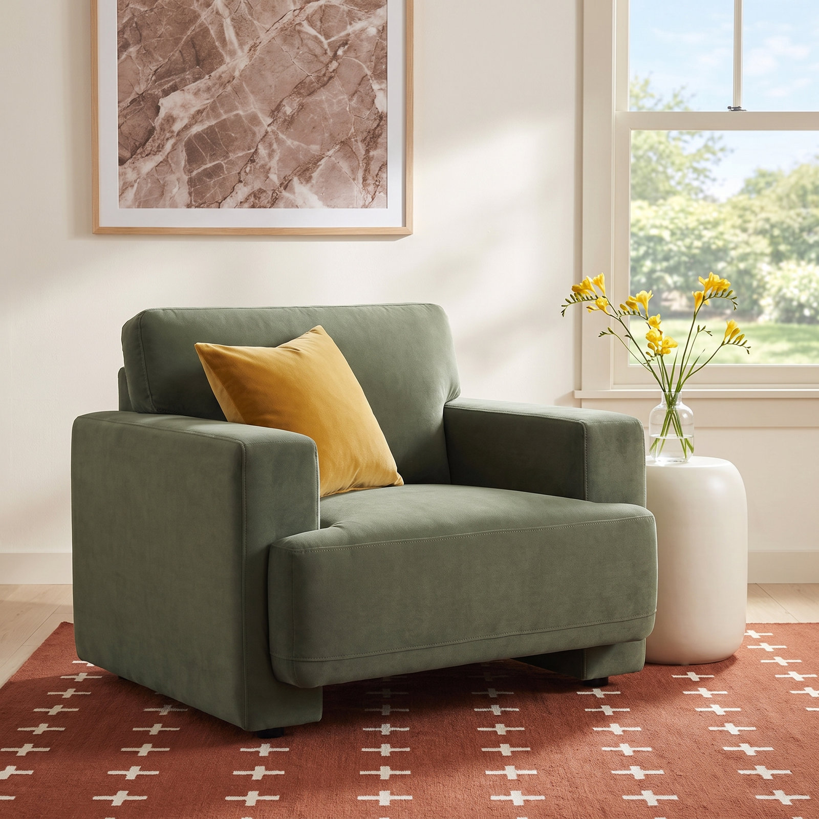 Ives Upholstered Armchair, Soren Olivine Performance Velvet