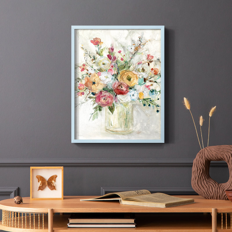 Reproduction encadrée de bouquet contemporain - bois massif, Bleu, H 10 po x l 8 po