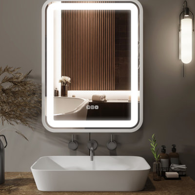 Miroir de salle de bain 36 po x 28 po, éclairé, à intensité variable, brouillard, fonction de mémoire, 3 couleurs de température, miroir de maquillage mural pour lavabo 36 po x 28 po, avec, température de couleur, pour