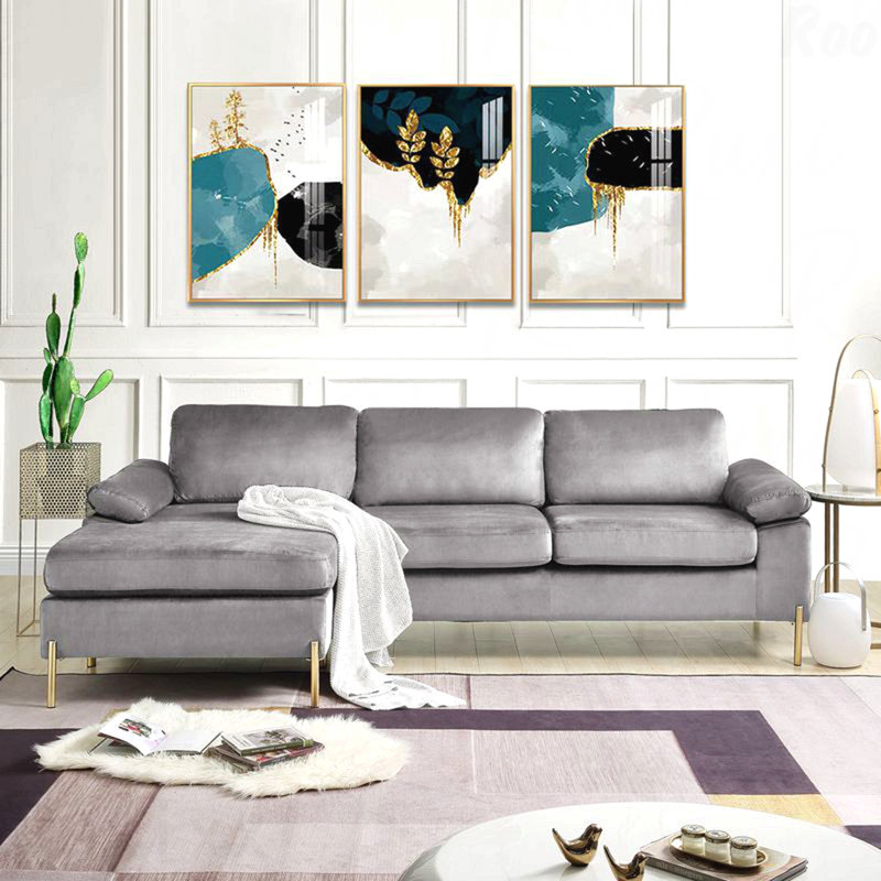 Canapé modulaire en velours avec méridienne Shannon, Gris