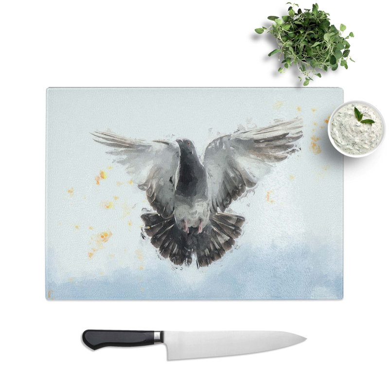 Glass Flying Pigeon in Abstract Chopping Board, 39 cm W x 28.5 cm L