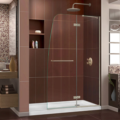 DreamLine Aqua Ultra 32 inch D x 60 inch W x 74 3/4 inch H Frameless Hinged Shower Door in Chrome with Right Drain Black Shower Base Kit