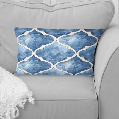 Blue White Modern Trellis II - Modern Lumbar Pillow