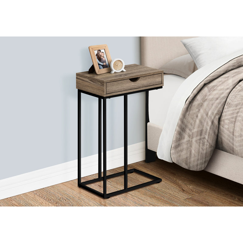 Table d'appoint pour chambre à coucher, avec tiroir de rangement, stratifié taupe et cadre en métal noir, espace de rangement élégant