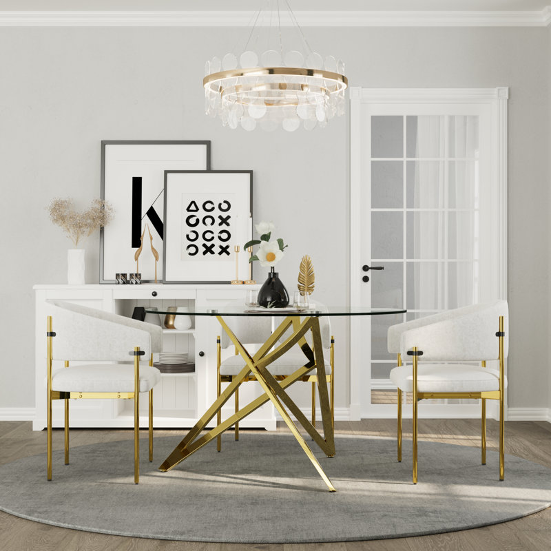 Luxury Velvet Dining Room Chairs With Armrest Design, Gold, White