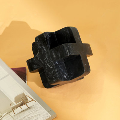 Abstract Cubist Décor Object – Black Matte Resin Geometric Sculpture (15 cm) 