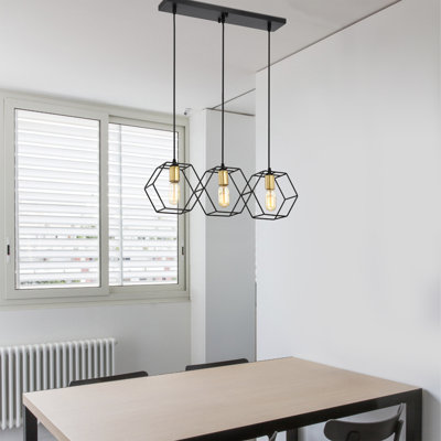 Lustre de style industriel moderne 24 pouces à finition noire mat et or satiné à 3 lumières