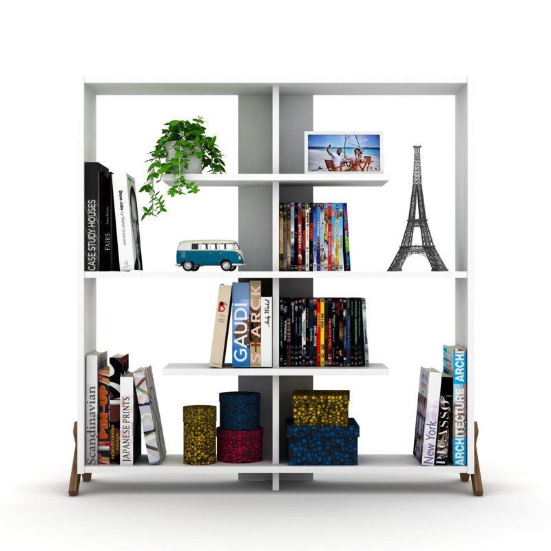 Wood Frame 6 Shelves Bookcase Industrial Bookshelf Modern Bookcases Large Bookshelf Organizer