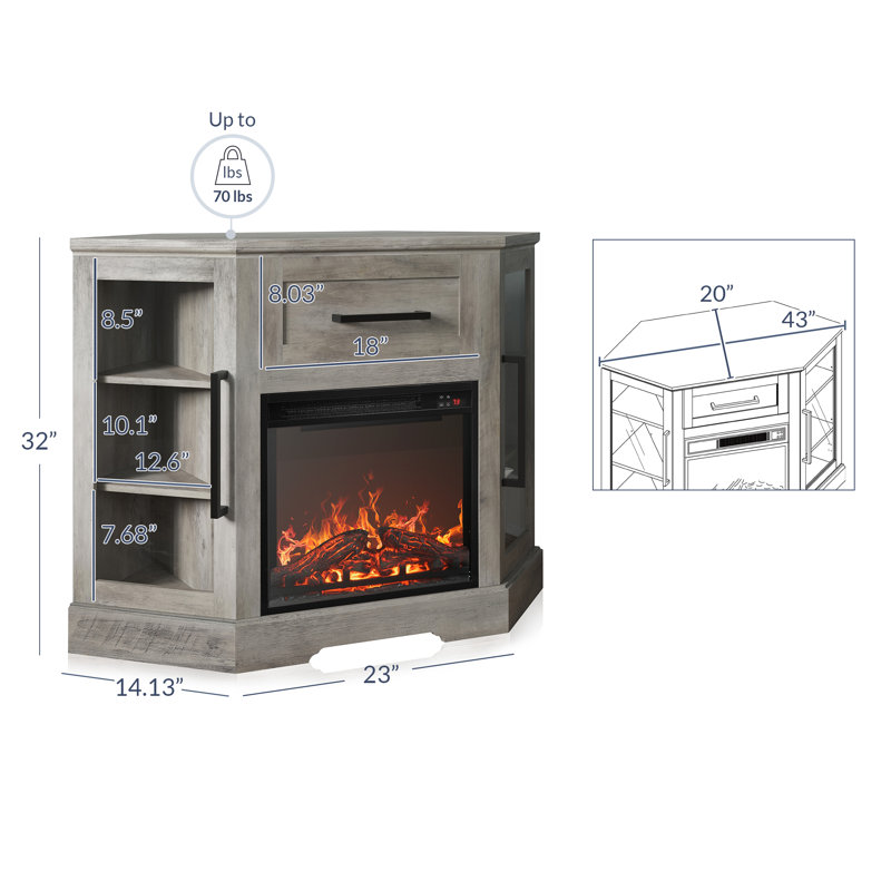 Lakeisha TV Stand for to 43" with Electric Fireplace Included, Gray