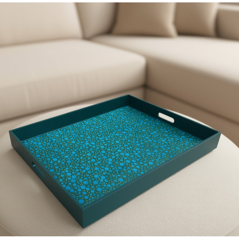 Reverse Painted Mirror Serving Tray, Large