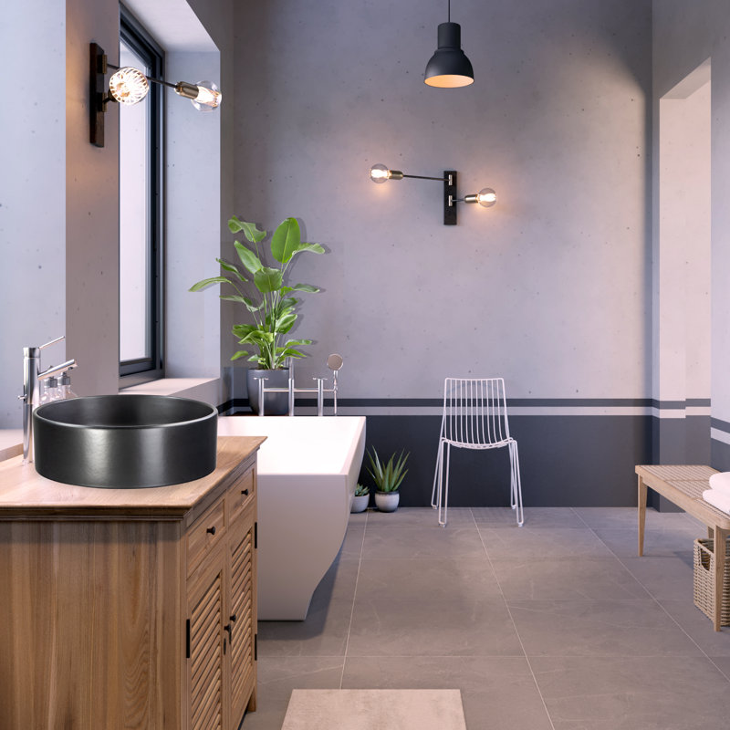 Regatta Poured Circular Vessel Bathroom Sink, Matte Black