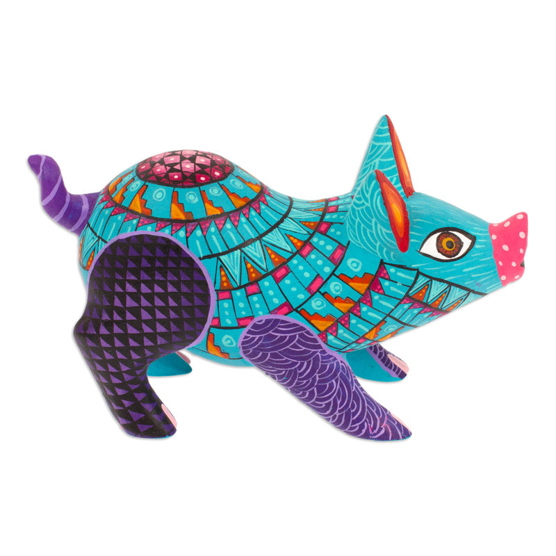  Handmade Playful Pig Wood Alebrije Figurine