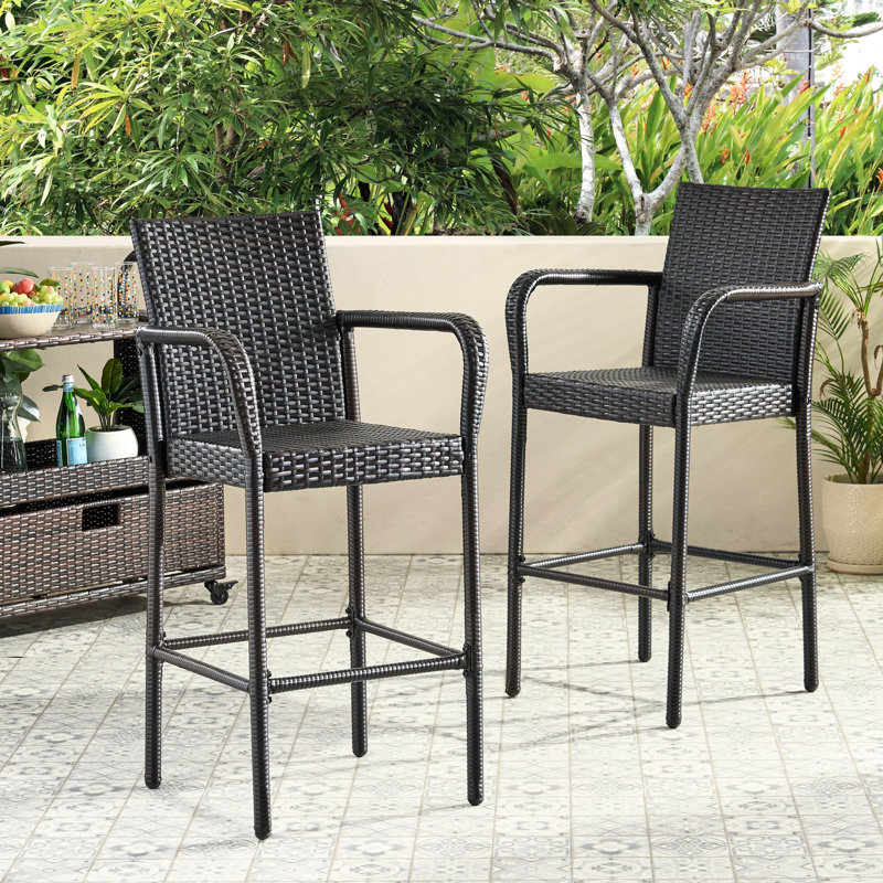 2 pièces de tabourets d'extérieur modernes - structure durable en métal, résistant aux intempéries, hauteur 45,85 po, brun (2) élégant, siège H 29,90 po
