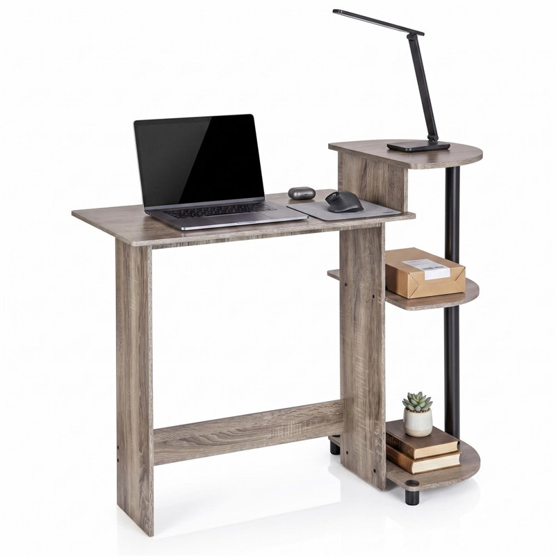 Bureau d'ordinateur compact avec tablettes en chêne français / noir