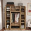 Armoire-penderie à grande capacité avec tringle, tablettes réglables et portes décoratives en rotin-218877690