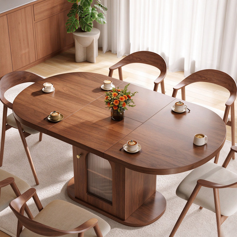 Table de salle à manger extensible ronde pour 4 à 8 personnes avec étagère de rangement à 2 niveaux résistante à la poussière