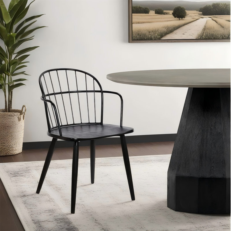 Chaise d'appoint en acier Drylan avec finition thermolaquée noire et bois brossé noir Drylan