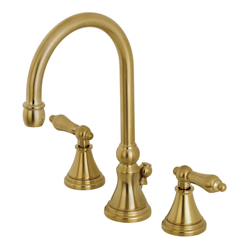 Kingston Brass Governor Two-Handle 3-Hole Deck Mount Widespread Bathroom Faucet with Brass Pop-Up Drain, Satin Brass
