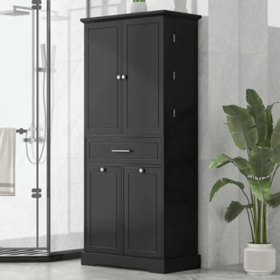 Bathroom Storage Cabinet With Tilt-Out Laundry Hamper, Adjustable Shelf, Multiple Compartments, Freestanding Design, Black, Door & Drawer Storage For Bathroom Or Laundry Room