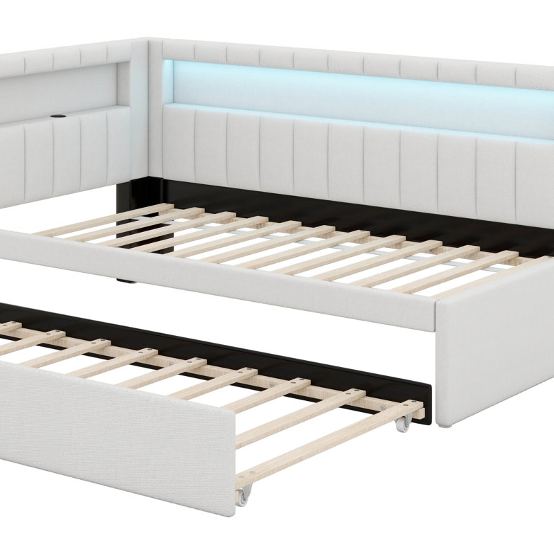 Lit plateforme tapissier simple avec ports USB et base de lit avec ceinture à DEL pour garçons, filles, adultes et lit gigogne