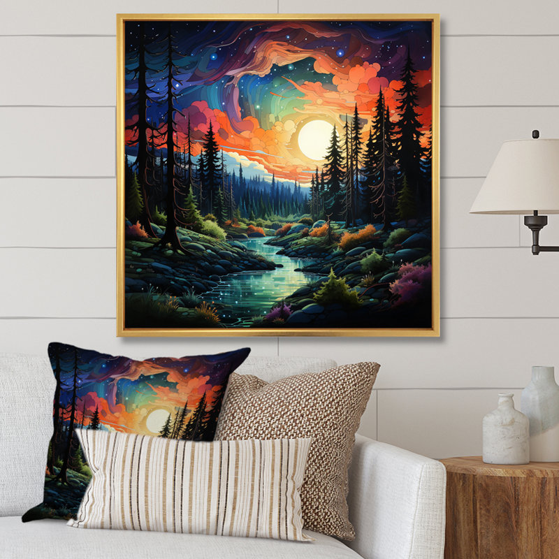 Paysage, aurores boréales «Natures douzième», reproduction sur toile, H 36 po x l 36 po x P 1,5 po, Cadre flottant doré