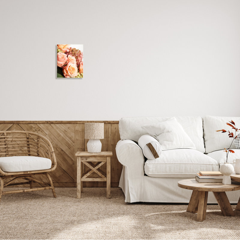 Rose rose, fleurs et géraniums, bouquet de printemps, Plaque murale, H 15 po x l 10 po