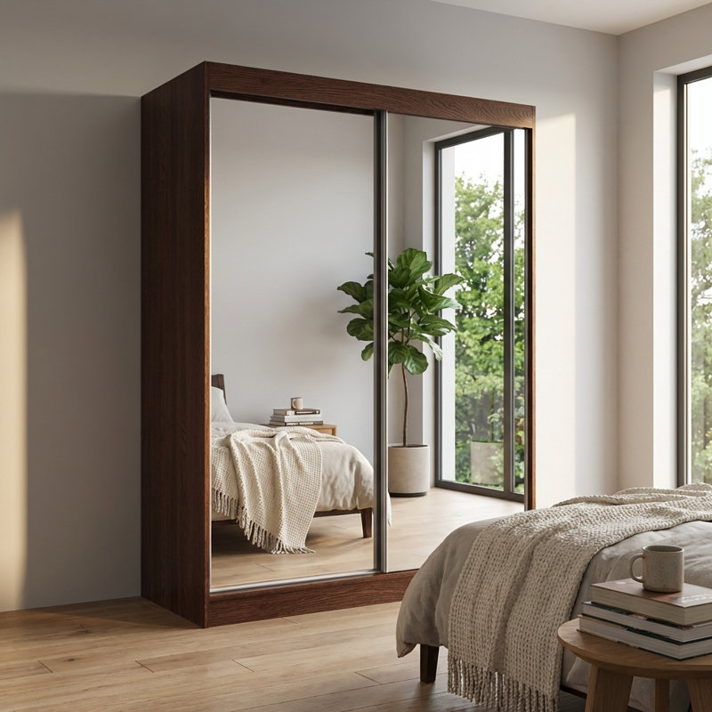 Garde-robe en wengé avec miroir Aria, H 80 po x l 59 po x P 25,5 po, Wengé