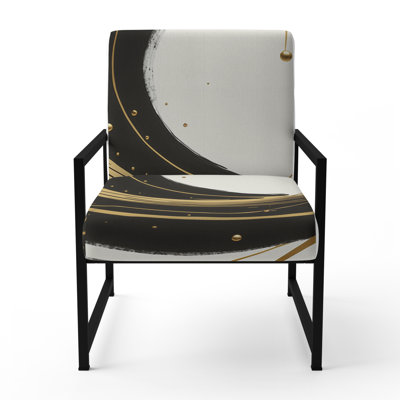 Fauteuil rembourré moderne, noir, argent et or