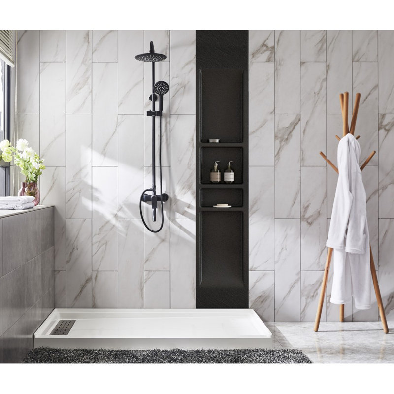 Niche de douche SMC 14 x 96 po, 4 sections, Noir mat